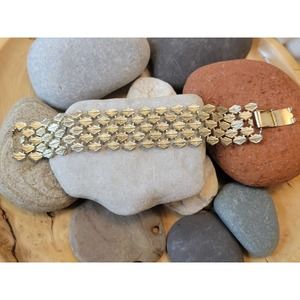 Vintage Bracelet Jewelry Signed Coro Diamond Link Gold Tone Bangle Cuff